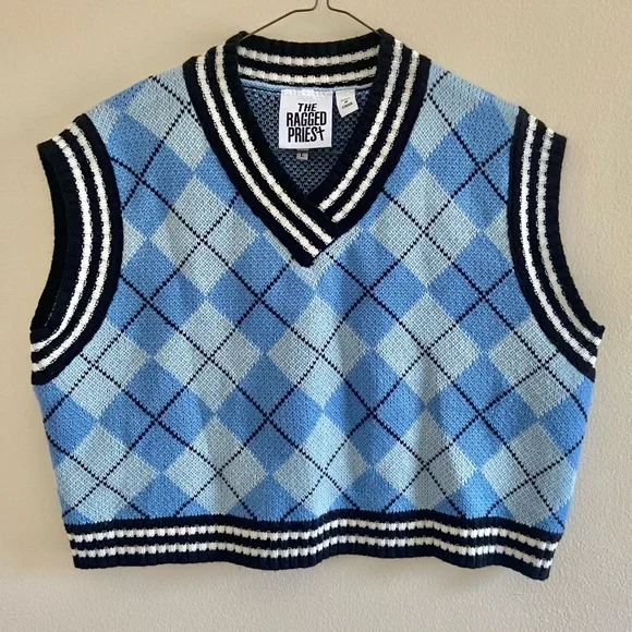 Ragged Priest argyle cropped sweater Large - Picture 4 of 10